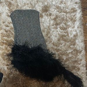 Spark strapless dress with a fur overlay on top and a tail size small
